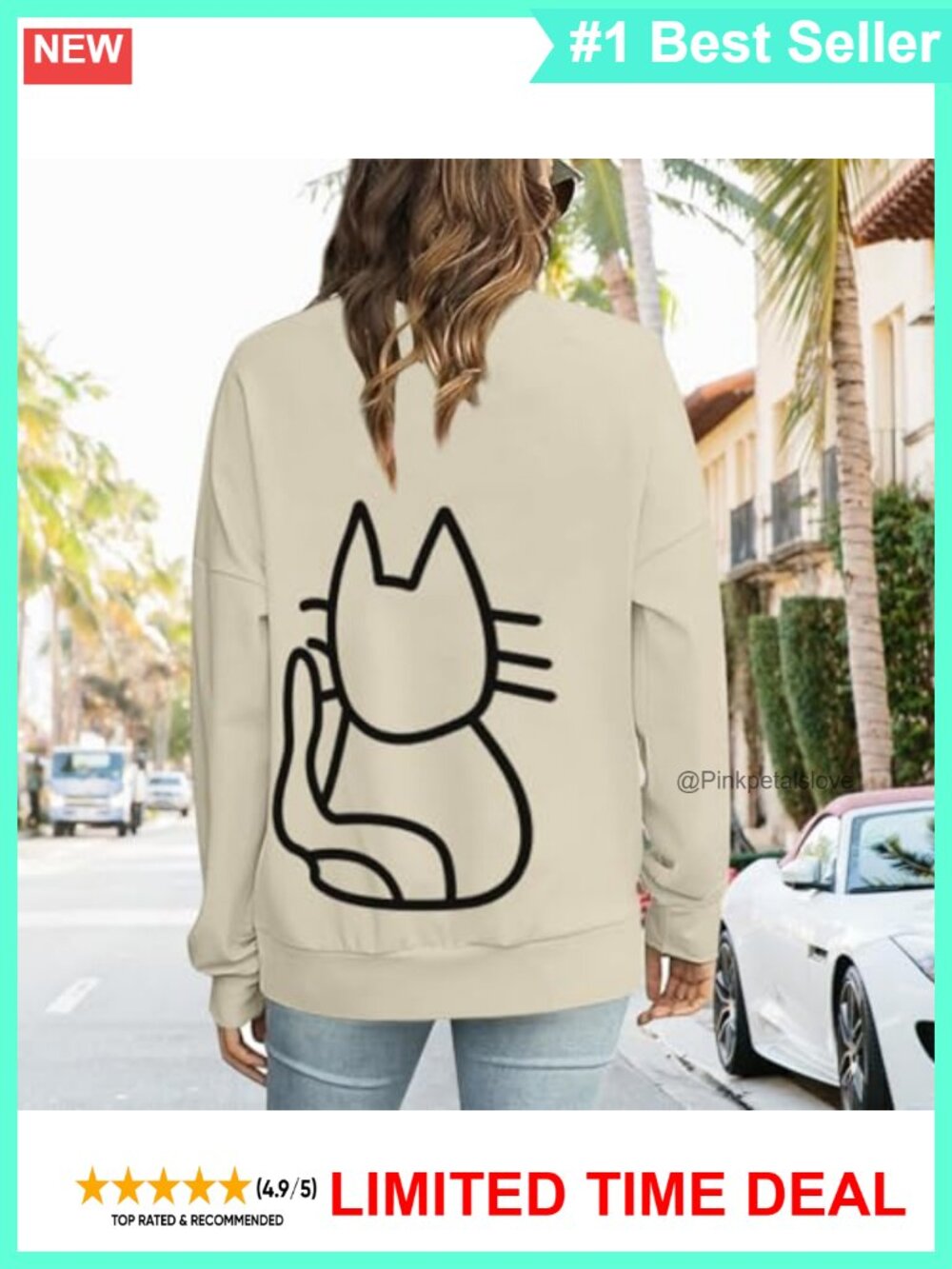 Cat Graphic Sweatshirt Women Cotton Blend Long Sleeve Crewneck Pullover - Picture 3 of 6